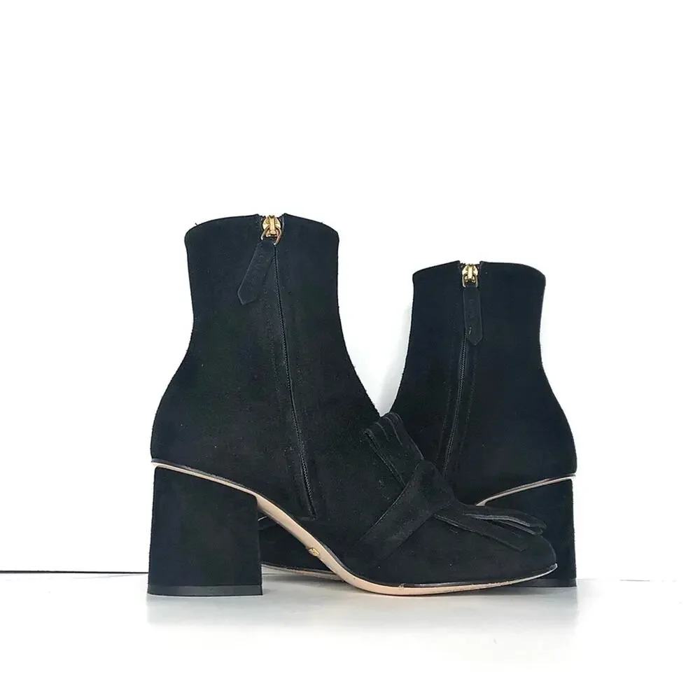 Gucci GG Marmont Fringe Black Suede Ankle Boots 36.5